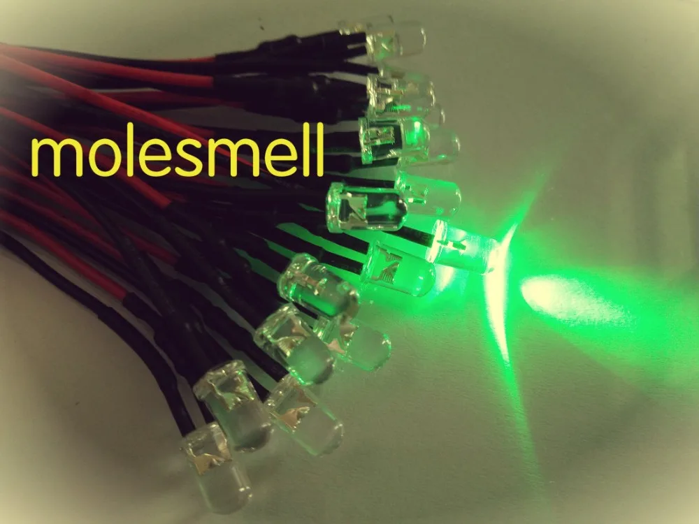 100шт 5 мм 5 в зелената вода е бистра кръгла led лампа Комплект предварително кабелен 5 мм 5 vdc жични Изображение 0