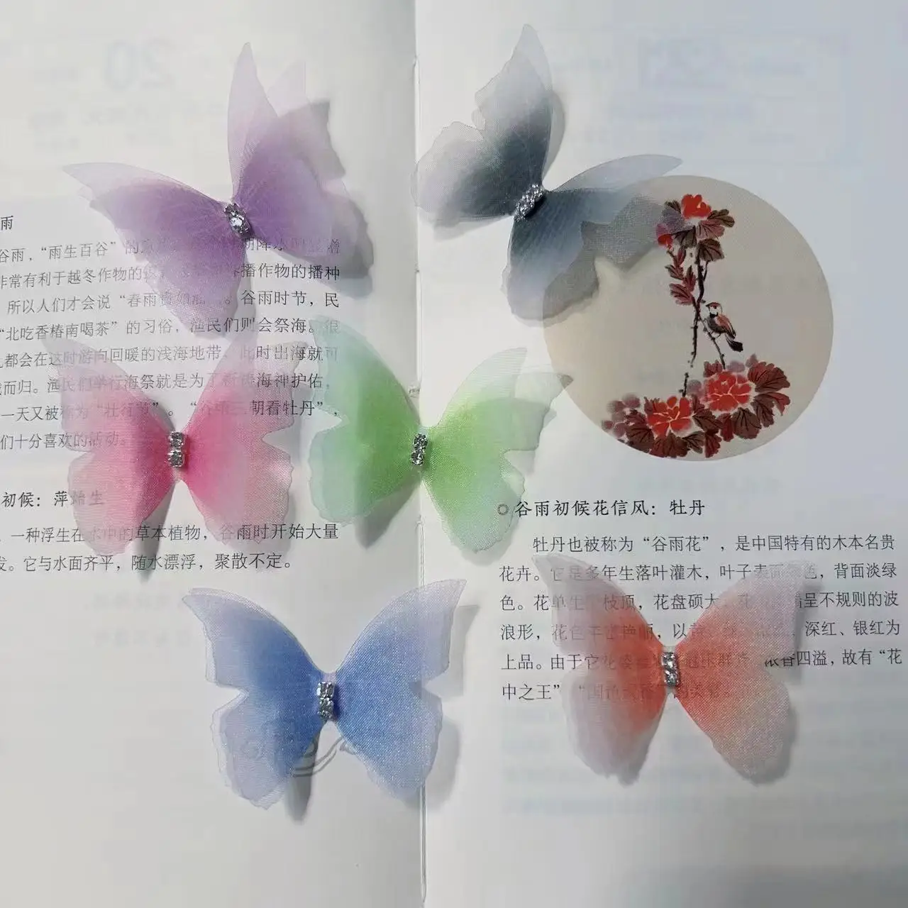 5 см Градиент двупластова лепкава диамантена пеперуда, имитирующая триизмерна прежда, окото на пеперуда, аксесоари за шапки Изображение 0