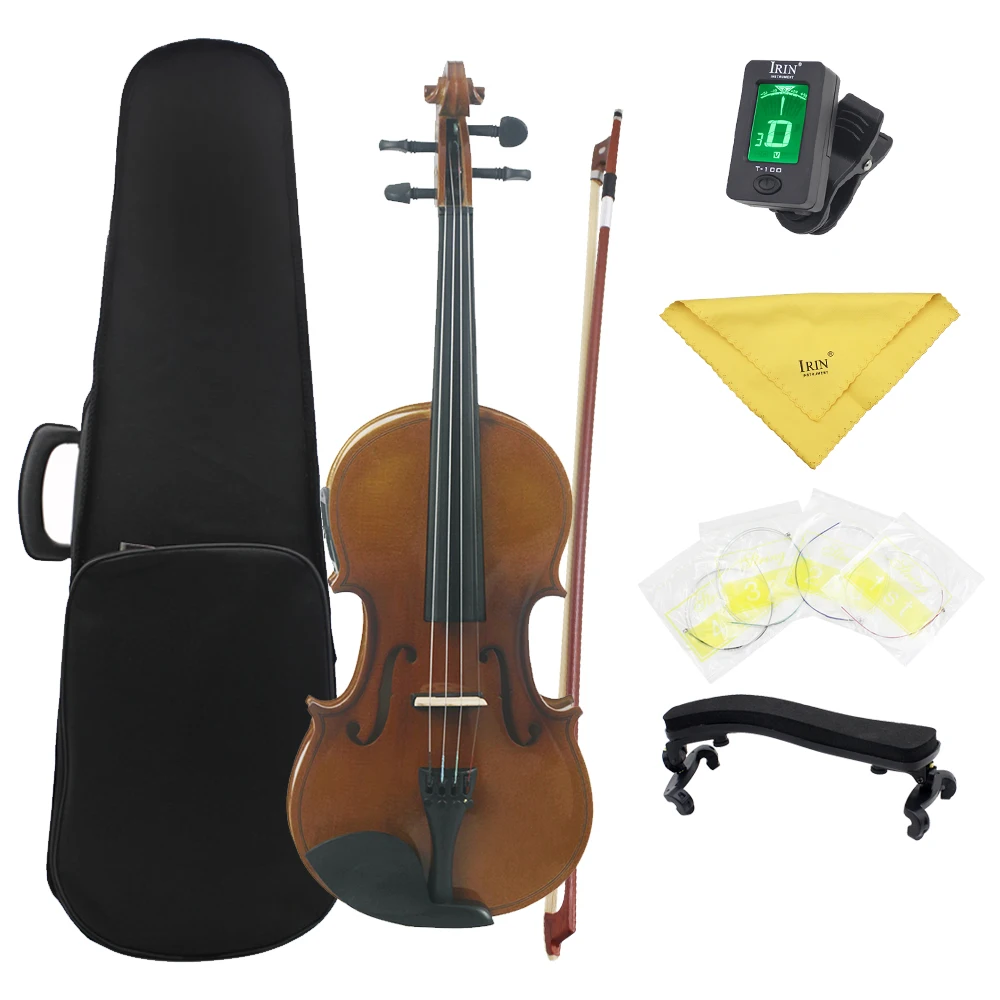 Astonvilla AV-E03 4/4, электроакустический еквалайзер за цигулка, корпус от клен, акустична цигулка с калъф, струни за лък, едно ударение, плат за тунер Изображение 0