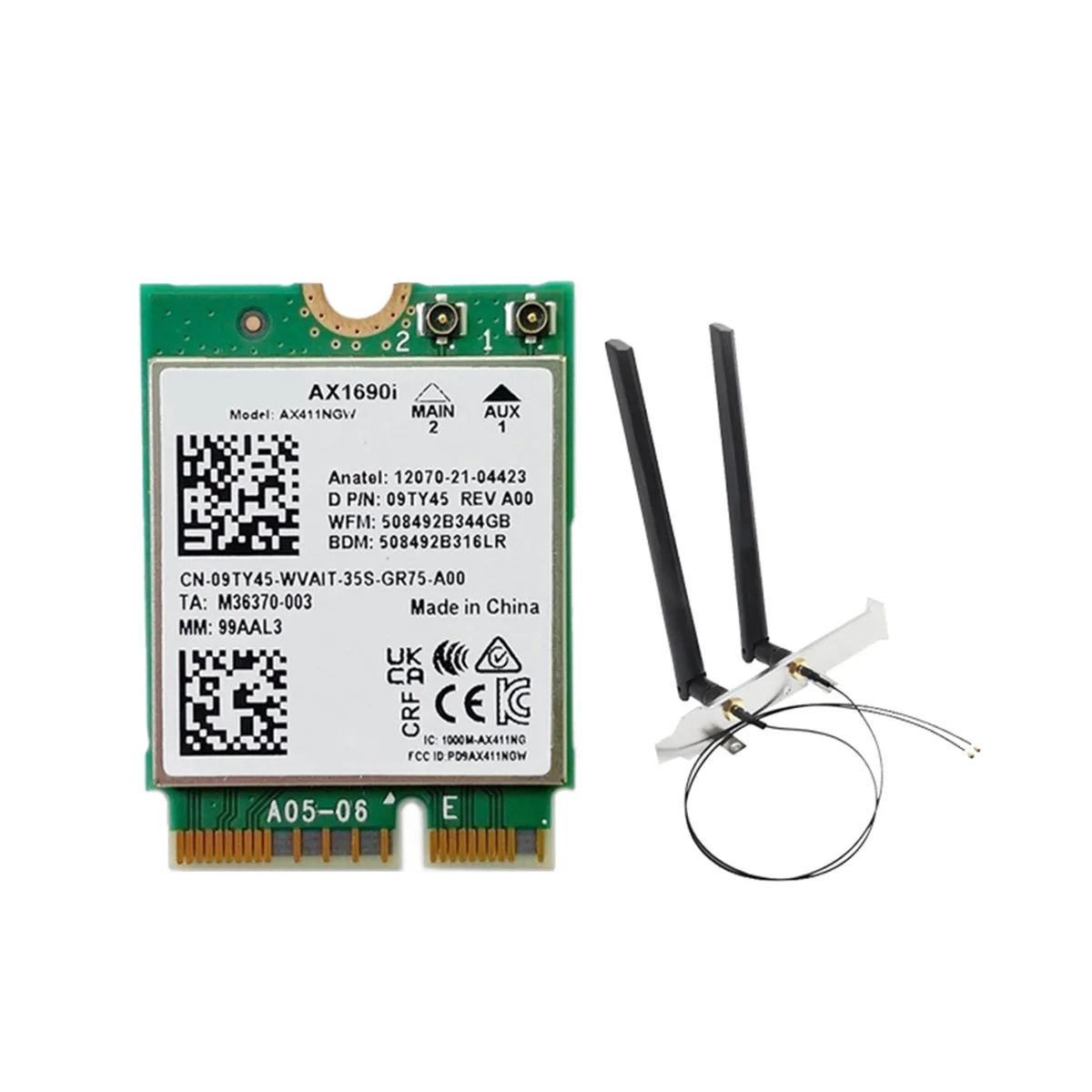 AX1690I WiFi Карта с антена 2X8 DB AX411 Wi-Fi 6E Скорост 2,4 Gbit/s, 802.11n Ax 2,4/5 / 6 Ghz Безжичен модул Bluetooth 5,3 Изображение 0