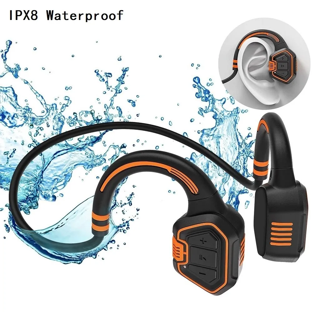 Водоустойчиви слушалки Tws с костна проводимост Ipx8 с микрофон, безжична слушалка Bluetooth, спортни висококачествени слушалки за смартфони Изображение 0