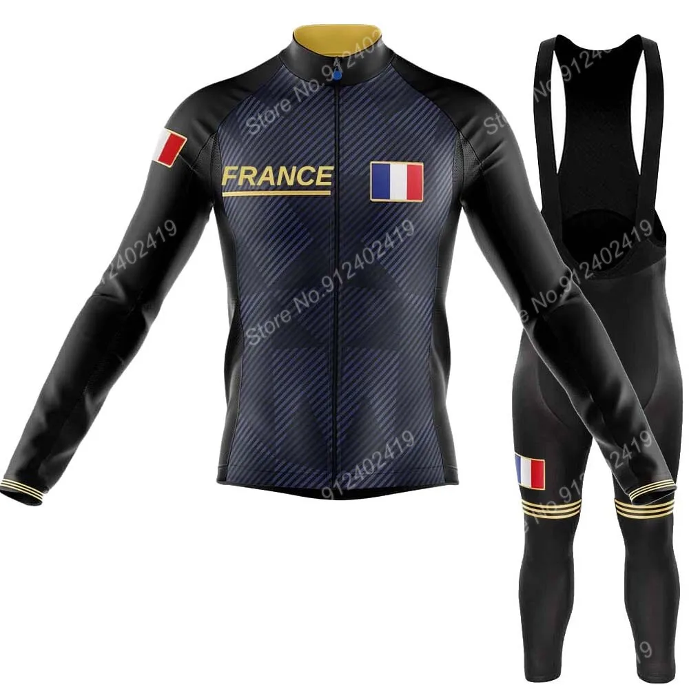 Екипът на Франция 2021, летен комплект от джърси за велоспорта, мъжки костюм, с дълъг ръкав, МТБ, пътни панталони, лигавник, Ropa Ciclismo Изображение 0