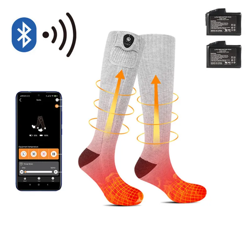 Зимни чорапи с електрически отопляеми за мъже и жени с управлението на приложение, акумулаторни чорапи с топъл с батерия, ски чорапи, спортни топло за краката Изображение 0