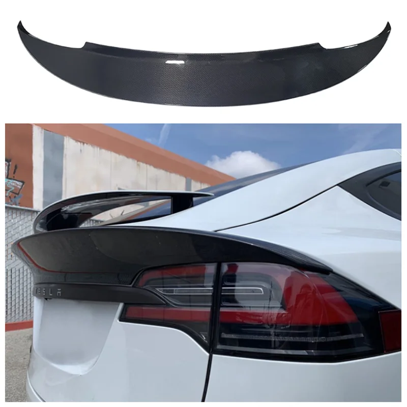 Подходящ е за Tesla Model X 2016 2017 2018 2019 2020 2021 2022, висококачествени въглеродни влакна и ковано зърно, заден багажник, заден спойлер, крило Изображение 0