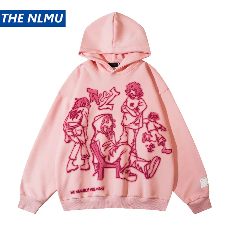 Розова hoody с качулка 2023, пролетно градинска облекло в стил хип-хоп, забавна hoody с анимационни модел, есенен пуловер с качулка в стил аниме харадзюку Изображение 0
