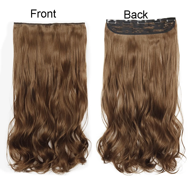 24-инчов синтетични дълга къдрава коса с 5 скоби за изграждане на топлоустойчиви изкуствена коса цвят омбре кафяви черна изкуствена коса за жени Изображение 1