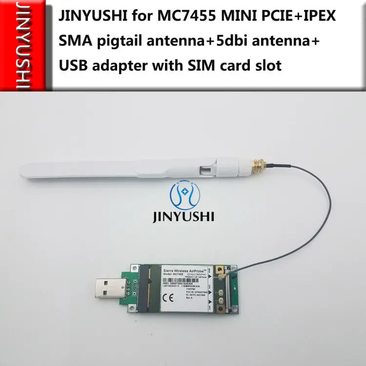 Sierra MC7455 MINI PCIE + USB адаптер MINI PCIE + IPEX SMA антена с косичкой + 5dbi SMA Антена LTE CAT6 + ГНСС Изображение 1