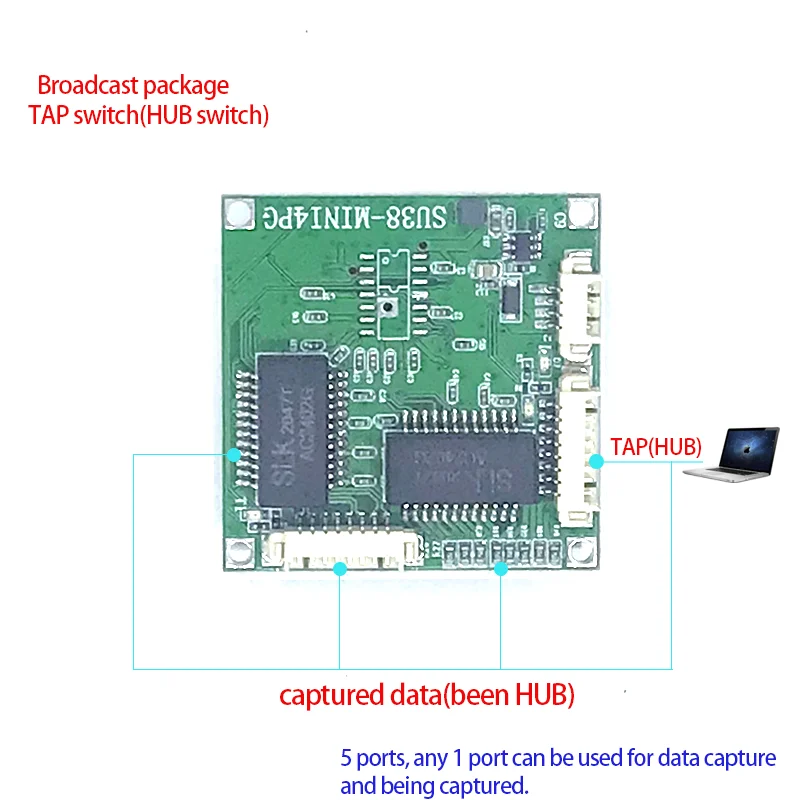 Бърз табло mini 4 ethernet порта TAP switch 10/100/1000 Mbps мрежов комутатор hub печатна платка модул модул за системна интеграция Изображение 1