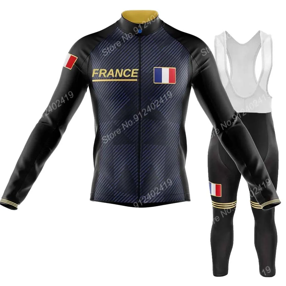 Екипът на Франция 2021, летен комплект от джърси за велоспорта, мъжки костюм, с дълъг ръкав, МТБ, пътни панталони, лигавник, Ropa Ciclismo Изображение 1