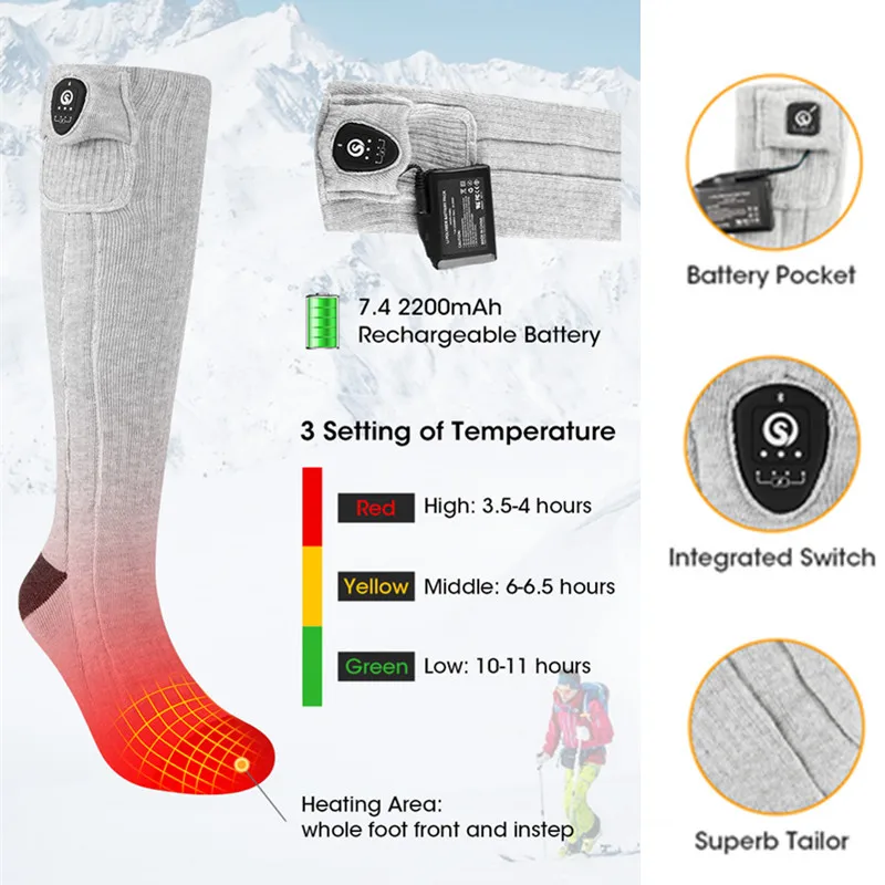 Зимни чорапи с електрически отопляеми за мъже и жени с управлението на приложение, акумулаторни чорапи с топъл с батерия, ски чорапи, спортни топло за краката Изображение 1