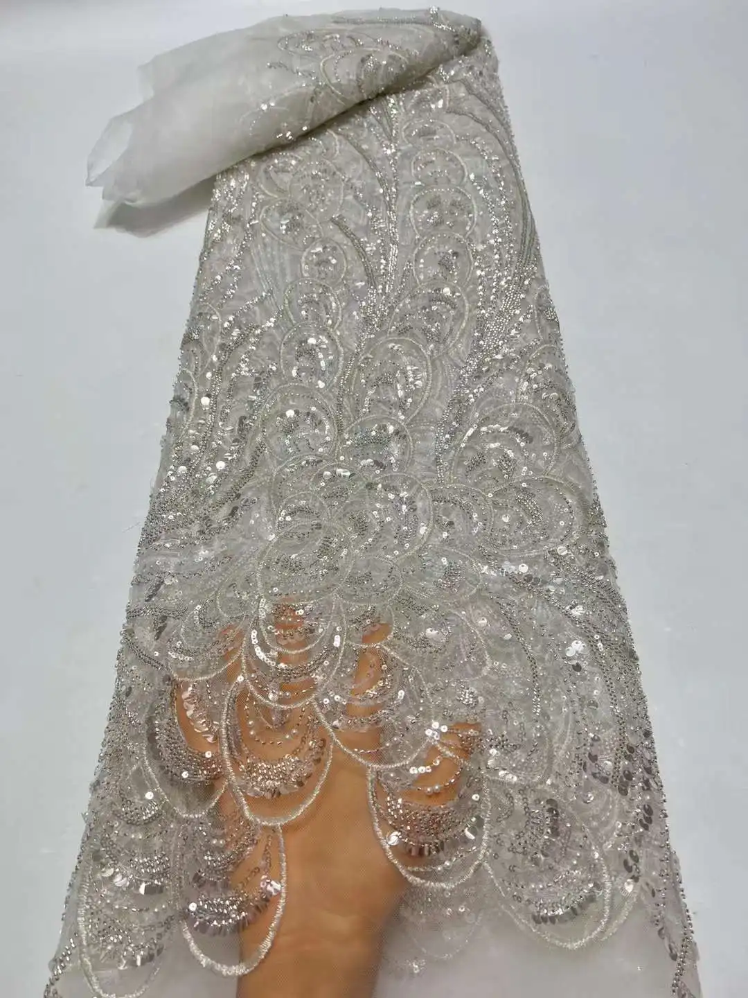 Луксозни Африкански Тежки Мъниста Младоженеца Лейси Плат 2023 Висококачествени Материали Нигерийски Френски Пайети Лейси Плат За Сватба Изображение 1