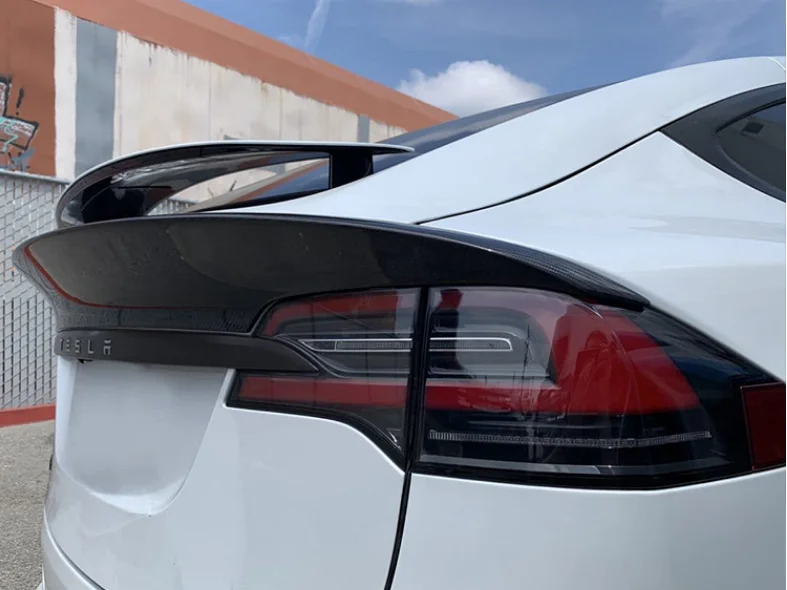Подходящ е за Tesla Model X 2016 2017 2018 2019 2020 2021 2022, висококачествени въглеродни влакна и ковано зърно, заден багажник, заден спойлер, крило Изображение 1