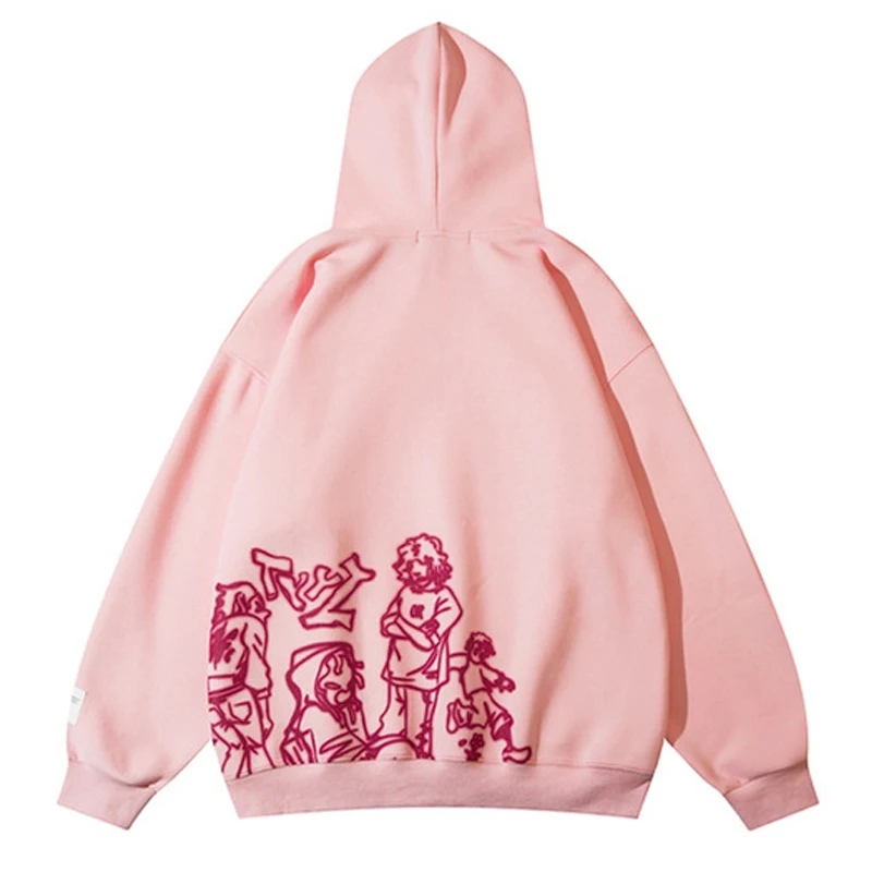 Розова hoody с качулка 2023, пролетно градинска облекло в стил хип-хоп, забавна hoody с анимационни модел, есенен пуловер с качулка в стил аниме харадзюку Изображение 1