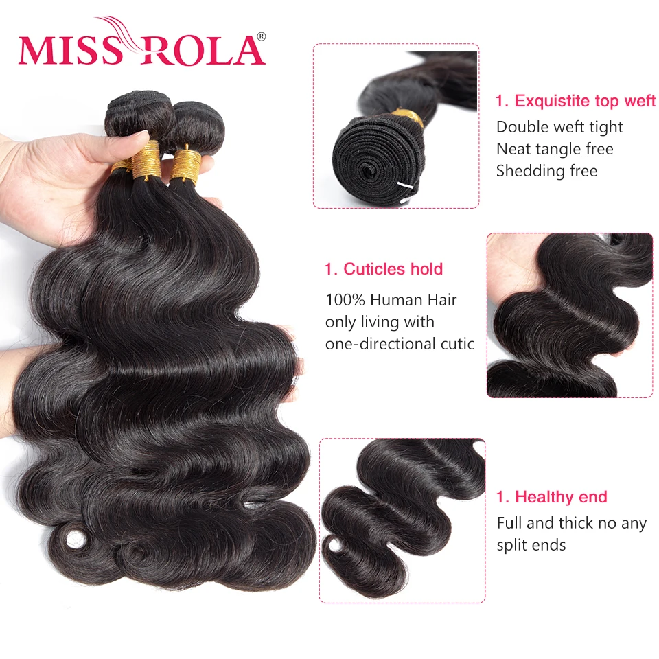 Miss Rola Hair Бразилски косата тъкане на греди от 100% човешка коса обемна вълна 8-26 инча Естествен цвят 1/2/3/4 снопчета коса Remy Изображение 2
