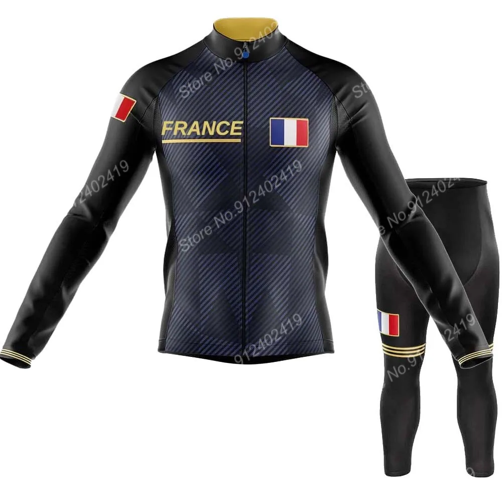 Екипът на Франция 2021, летен комплект от джърси за велоспорта, мъжки костюм, с дълъг ръкав, МТБ, пътни панталони, лигавник, Ropa Ciclismo Изображение 2