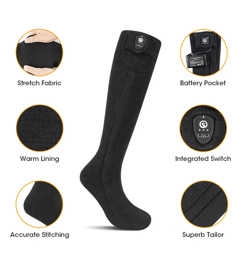 Зимни чорапи с електрически отопляеми за мъже и жени с управлението на приложение, акумулаторни чорапи с топъл с батерия, ски чорапи, спортни топло за краката Изображение 2