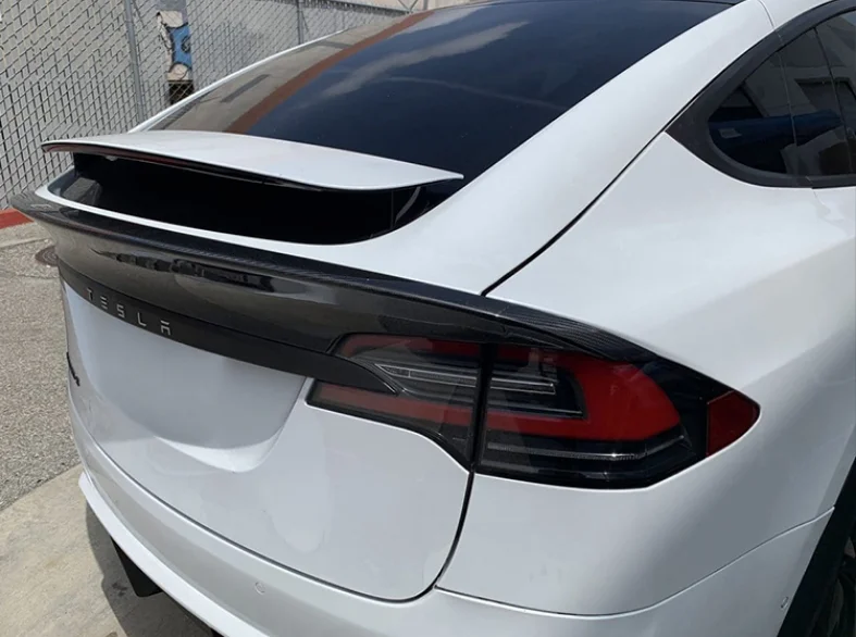 Подходящ е за Tesla Model X 2016 2017 2018 2019 2020 2021 2022, висококачествени въглеродни влакна и ковано зърно, заден багажник, заден спойлер, крило Изображение 2
