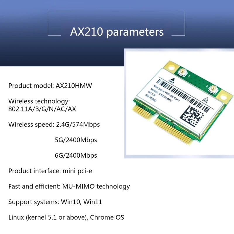 WiFi6E AX210HMW Mini PCI-E Wifi Карта, съвместима с Bluetooth 5.2 Безжичен Адаптер ForIntel AX210 Мрежова карта AX210 Изображение 3