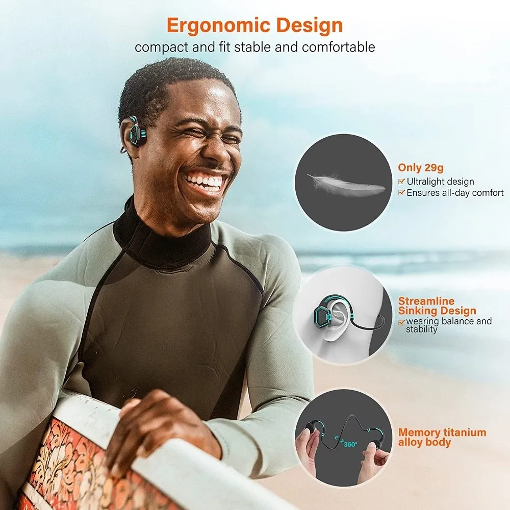 Водоустойчиви слушалки Tws с костна проводимост Ipx8 с микрофон, безжична слушалка Bluetooth, спортни висококачествени слушалки за смартфони Изображение 3