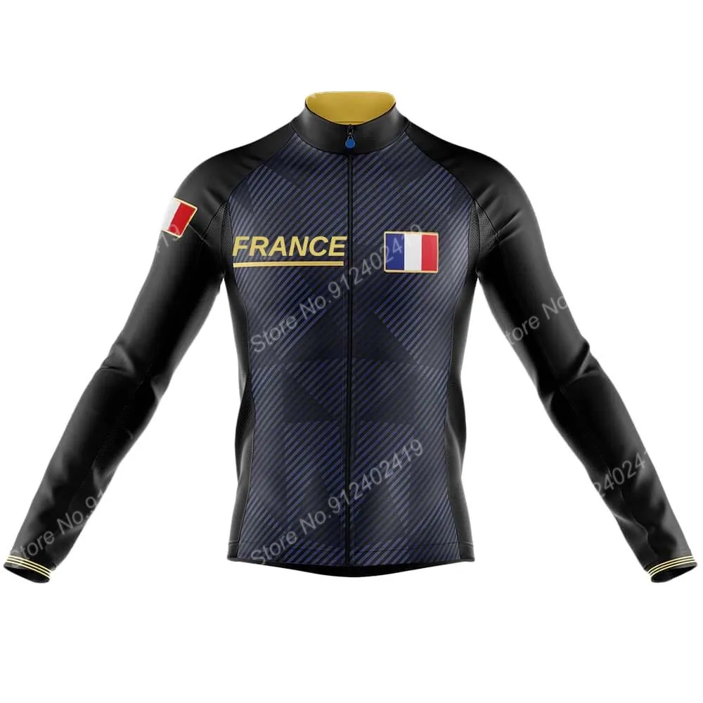 Екипът на Франция 2021, летен комплект от джърси за велоспорта, мъжки костюм, с дълъг ръкав, МТБ, пътни панталони, лигавник, Ropa Ciclismo Изображение 3