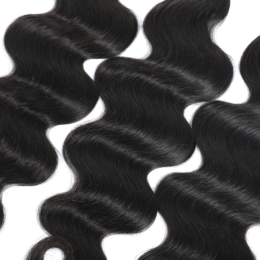 Естествени черни бразилски снопове от човешки косъм с масова вълна, 100% човешка коса, тъкане на Реми за удължаване на косата за жени 1/3/4 бр. Изображение 3