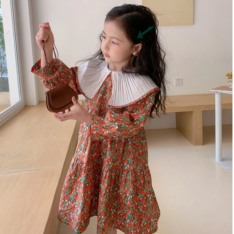 Сладко детско рокля за момиче с дълъг ръкав и цветна принтом, рокли за момичета, детски дрехи за момичета, пролет-есен 2023, Vestidos Изображение 3