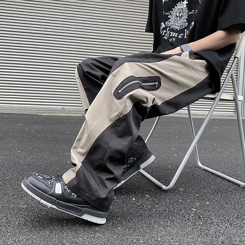 HOUZHOU Techwear Панталони-карго с парашут, свободни мъжки ежедневни панталони с ципове в стил мозайка, мъжка лятна градинска облекло в стил хип-хоп, сращенные 5XL Изображение 4