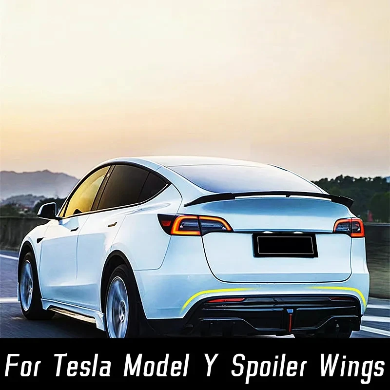 За Tesla, Модел Y 2020 21 22 23 Задната част на Капака на Багажника Устна на Багажника Спойлер От Въглеродни Влакна Крила Черен Въглерод ABS Утиный Опашката Аксесоари За Подреждане Изображение 4