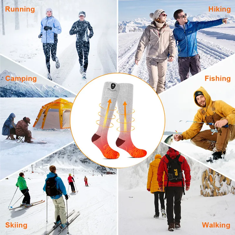 Зимни чорапи с електрически отопляеми за мъже и жени с управлението на приложение, акумулаторни чорапи с топъл с батерия, ски чорапи, спортни топло за краката Изображение 4