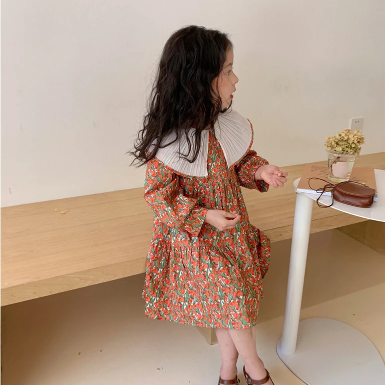 Сладко детско рокля за момиче с дълъг ръкав и цветна принтом, рокли за момичета, детски дрехи за момичета, пролет-есен 2023, Vestidos Изображение 4