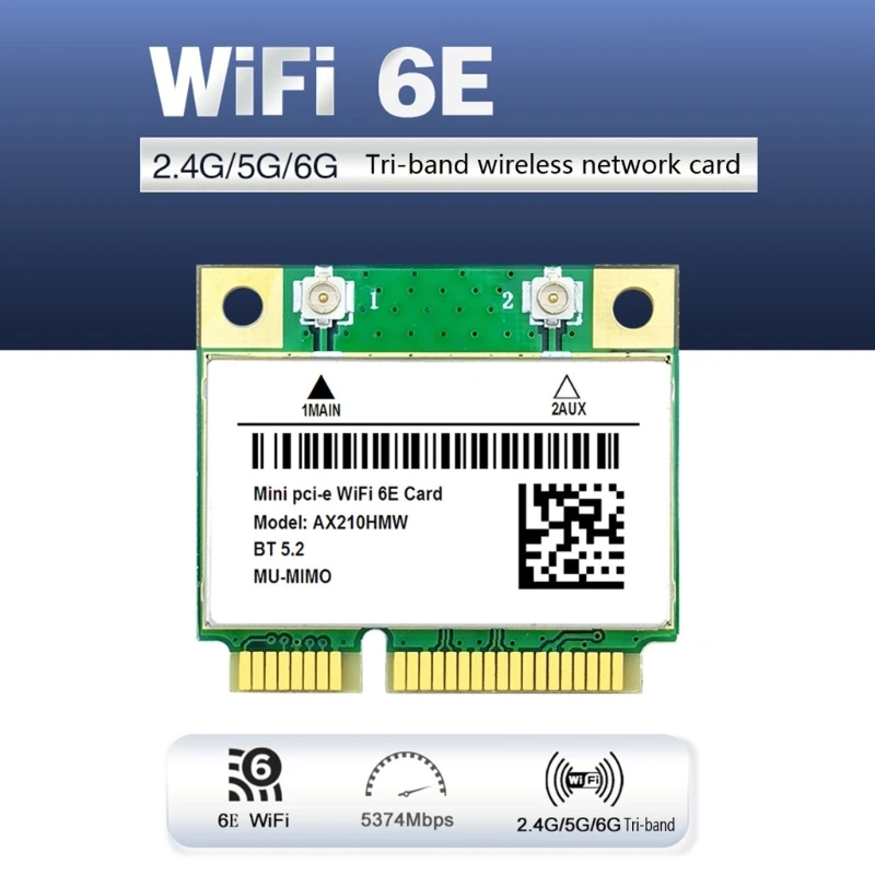 WiFi6E AX210HMW Mini PCI-E Wifi Карта, съвместима с Bluetooth 5.2 Безжичен Адаптер ForIntel AX210 Мрежова карта AX210 Изображение 5